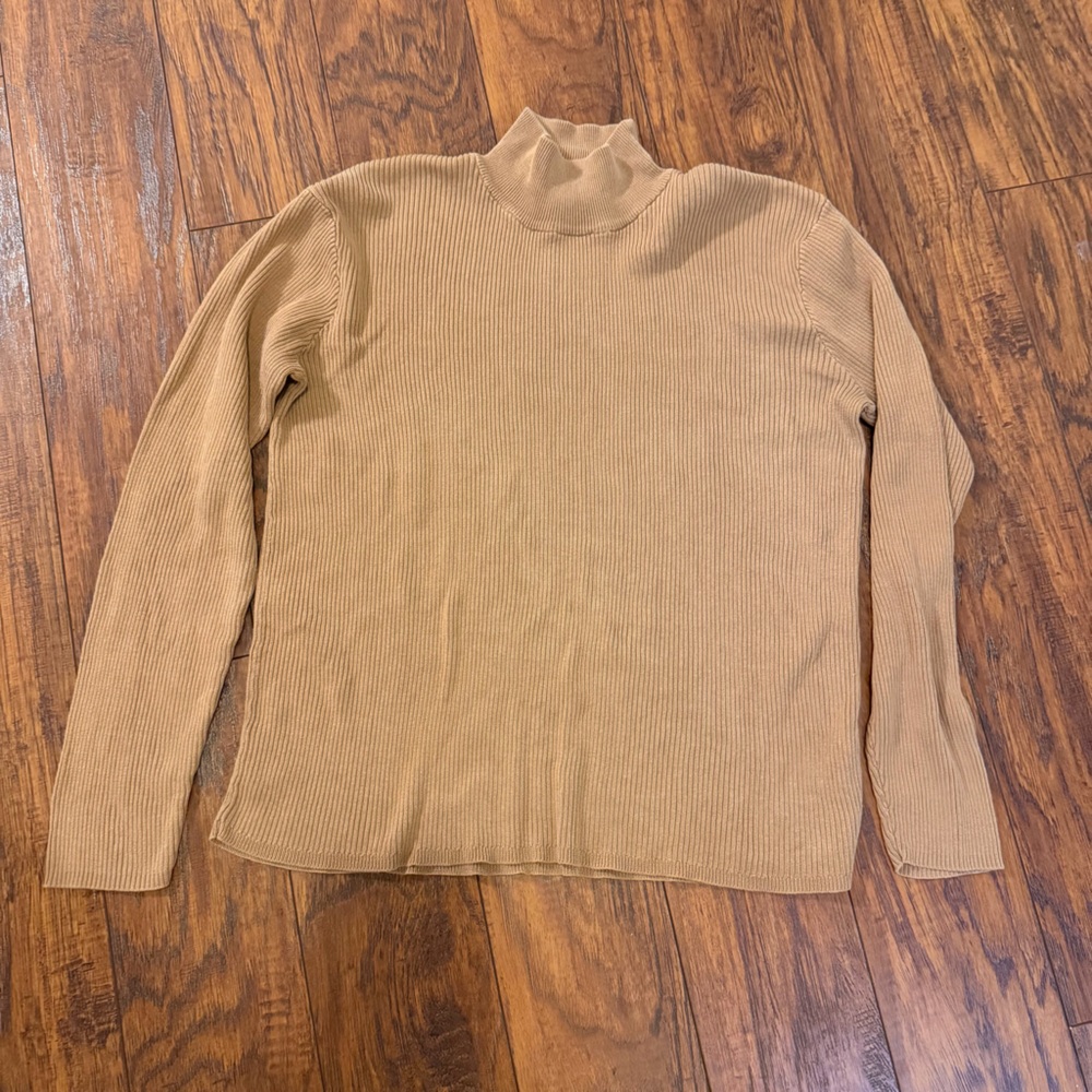 Vintage Coldwater Creek Silk Blend Ribbed Mock Neck Shirt Size L